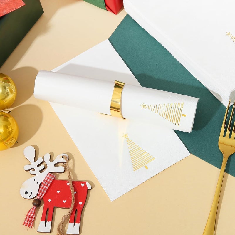 Tamone 100PCS 3-Ply Christmas Napkins - Gold Christmas Tree Napkins Disposable - Premium Quality Gold Dinner Napkins Soft and Absorbent - Image 4